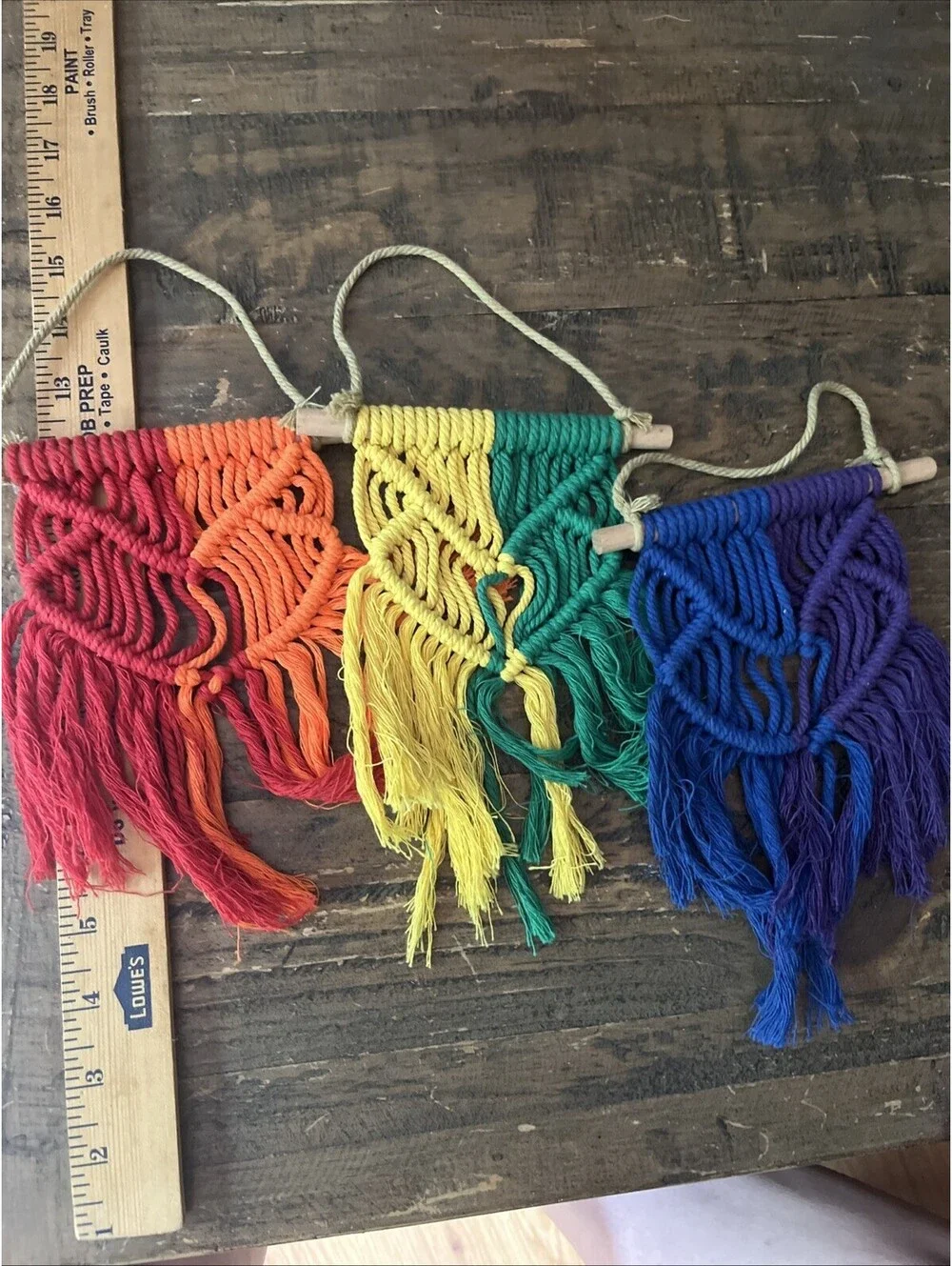 Handmade Macrame Rainbow Hanging 3 Piece Heart Boho Home Nursery Decor Pride